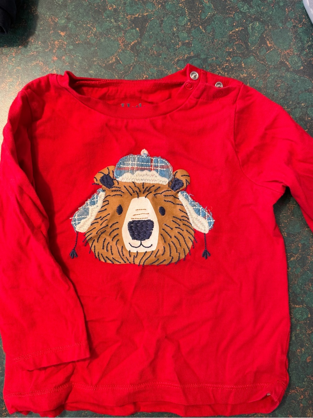 Hatley Red Long-Sleeve Tee with Bear Applique
